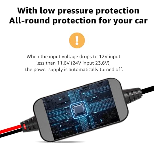 12V-24V to 5V 13FT Low Voltage Protected Dash Cam & GPS Power Cord Kit
