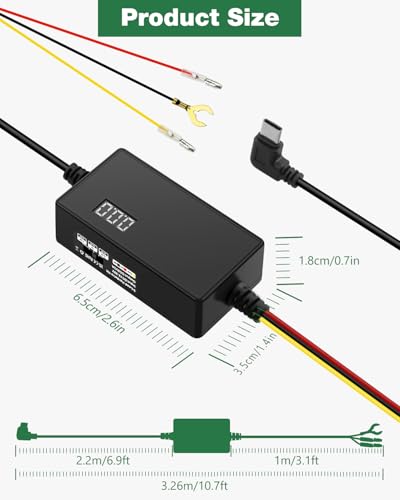 12V-30V to 5V Acc Multi-Size USB C Hardwire Kit for Dash Cam with Voltage Display