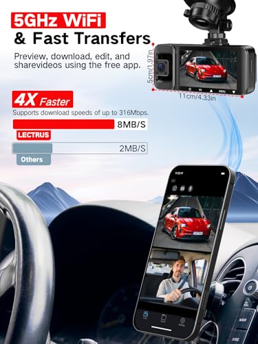 3-Channel 4K Dash Cam with WiFi, Night Vision & App Control, 64GB, G-Sensor, 24h Parking Mode