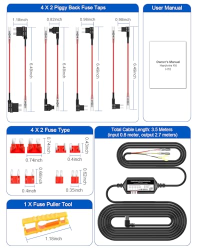 YKT Dash Cam Hardwire Kit 12ft C Port, 24H Parking Monitor