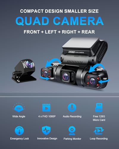 PRUVEEO 4-Channel 360° Dash Cam with GPS WiFi & Night Vision