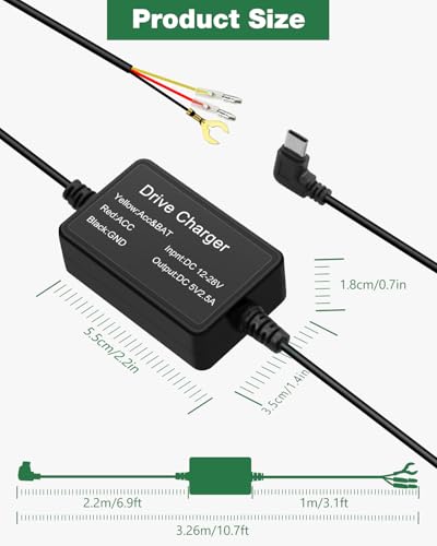 12V to 5V Dash Cam Hardwire Kit with Low Voltage Protection for Car Truck Dash Cam Type-C USB