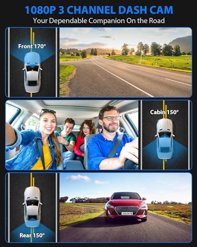 32GB 1080P 3-Channel Dash Cam with HDR & G-Sensor for Cars