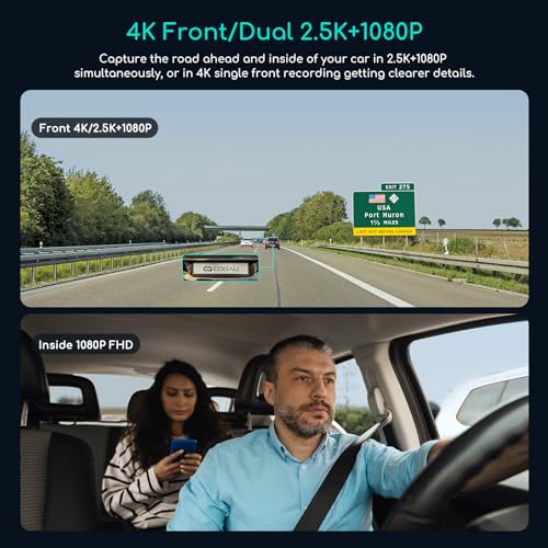 COOAU D30S 4K Dash Cam with GPS Wi-Fi & IR Night Vision