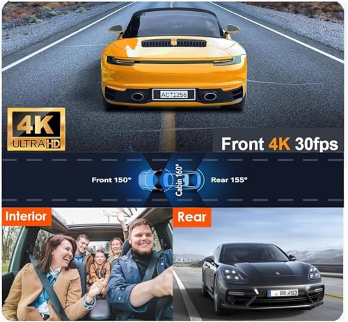 3-Channel 4K WiFi Dash Cam, Triple Rearview with 32GB Included