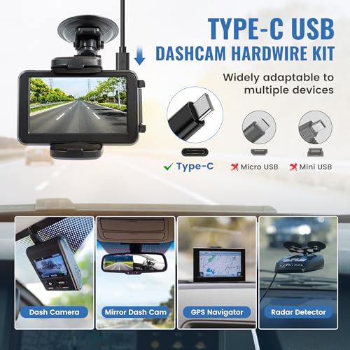 Dash Cam Hardwire Kit for Type-C USB C Port, 24H Parking Monitor, Low Voltage Protection - 11.5ft Cord