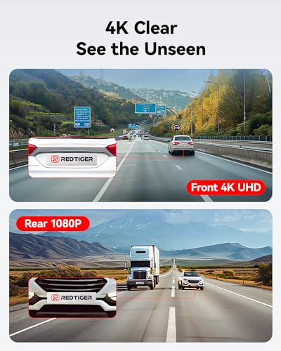 RedTiger F7NP Dash Cam 4K Front & Rear, 32GB Wi-Fi GPS, 3.16" Screen, Night Vision, 170° Angle