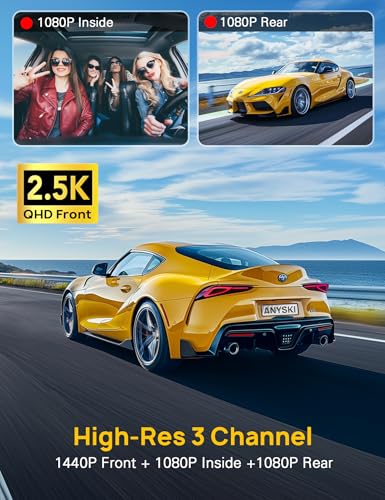 5GHz WiFi Dash Cam, 3 Channels, 64GB Storage for Cars