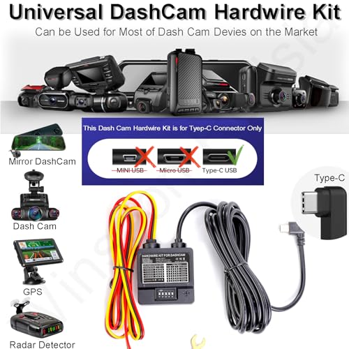 3-Wire Dashcam Hardwire Kit with USB C for Dashcam, GPS & Radar (11.5ft)
