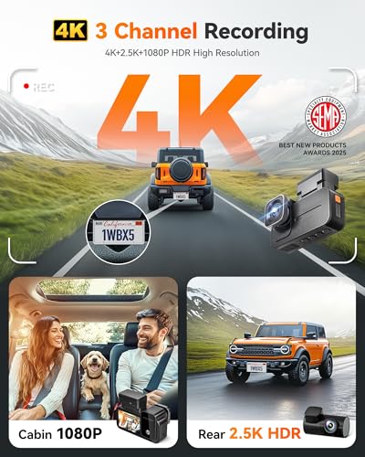 WOLFBOX X5 3 Channel 4K HDR Dash Cam with Starvis 2 Technology